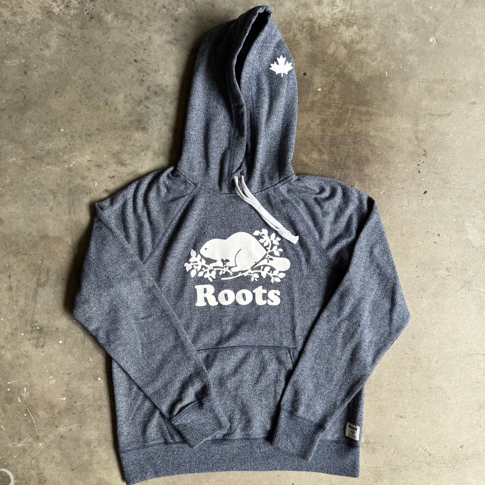 Roots Canada Jumper Mens L Heather Blue Hoodie Outdoors Heavyweight Windcheater
